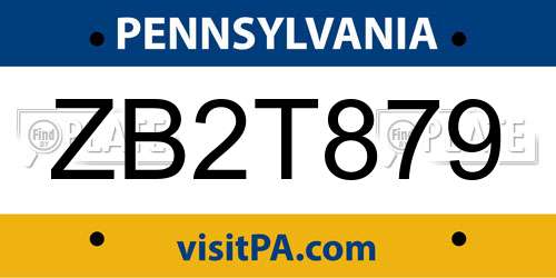 ZB2T879 Pennsylvania License Plate