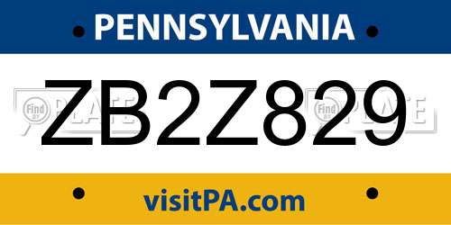 ZB2Z829 Pennsylvania License Plate