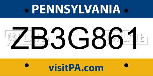 ZB3G861 Pennsylvania License Plate