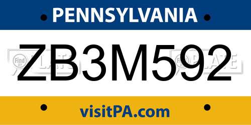 ZB3M592 Pennsylvania License Plate