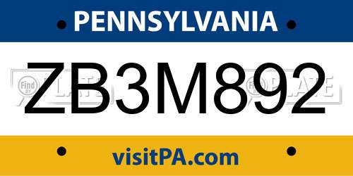ZB3M892 Pennsylvania License Plate