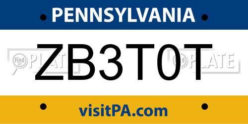 ZB3T0T Pennsylvania License Plate