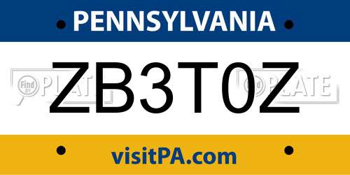 ZB3T0Z Pennsylvania License Plate