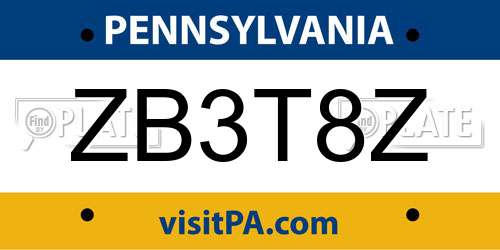 ZB3T8Z Pennsylvania License Plate
