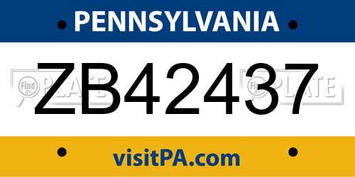 ZB42437 Pennsylvania License Plate