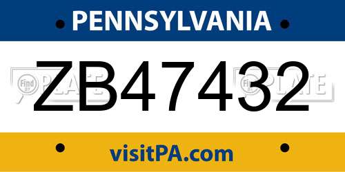 ZB47432 Pennsylvania License Plate