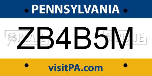ZB4B5M Pennsylvania License Plate