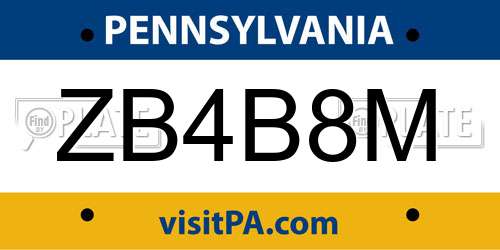 ZB4B8M Pennsylvania License Plate
