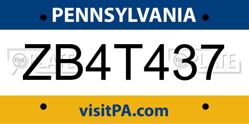 ZB4T437 Pennsylvania License Plate