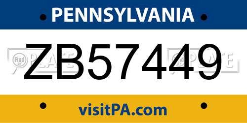 ZB57449 Pennsylvania License Plate