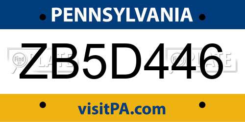 ZB5D446 Pennsylvania License Plate