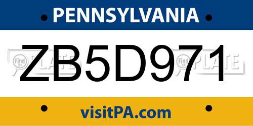 ZB5D971 Pennsylvania License Plate