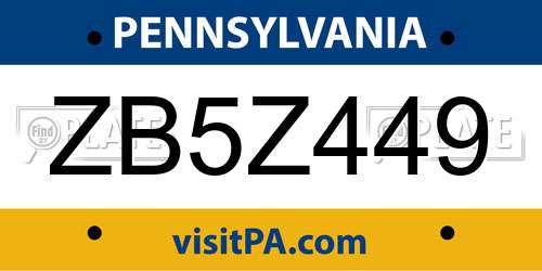 ZB5Z449 Pennsylvania License Plate