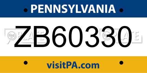 ZB60330 Pennsylvania License Plate