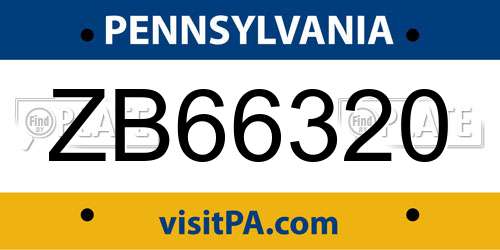 ZB66320 Pennsylvania License Plate