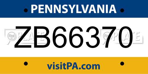 ZB66370 Pennsylvania License Plate