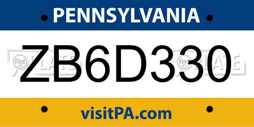 ZB6D330 Pennsylvania License Plate