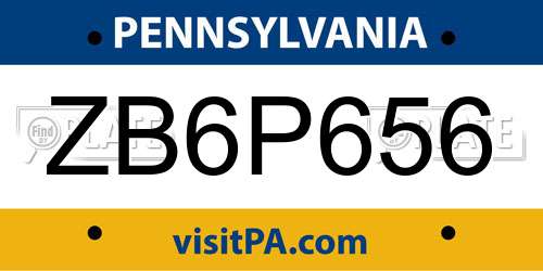 ZB6P656 Pennsylvania License Plate