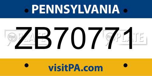 ZB70771 Pennsylvania License Plate