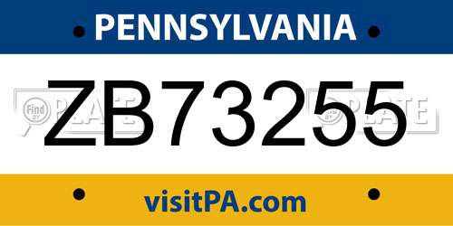 ZB73255 Pennsylvania License Plate