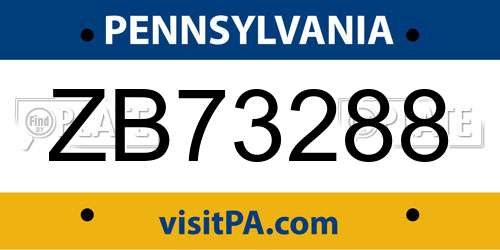 ZB73288 Pennsylvania License Plate