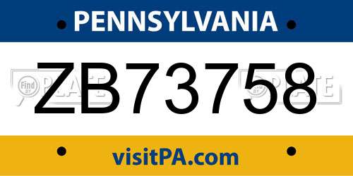 ZB73758 Pennsylvania License Plate