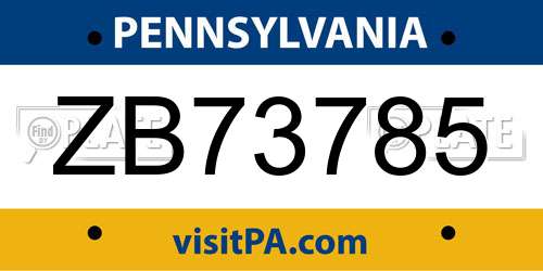 ZB73785 Pennsylvania License Plate