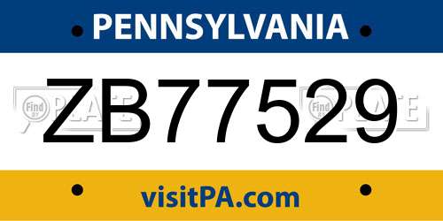 ZB77529 Pennsylvania License Plate