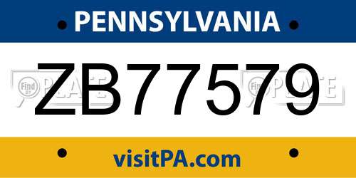 ZB77579 Pennsylvania License Plate