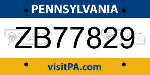 ZB77829 Pennsylvania License Plate