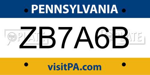ZB7A6B Pennsylvania License Plate
