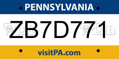 ZB7D771 Pennsylvania License Plate