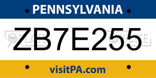 ZB7E255 Pennsylvania License Plate