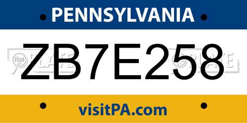 ZB7E258 Pennsylvania License Plate
