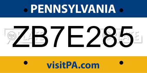 ZB7E285 Pennsylvania License Plate