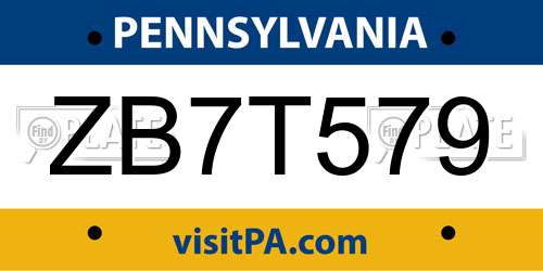ZB7T579 Pennsylvania License Plate