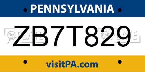 ZB7T829 Pennsylvania License Plate