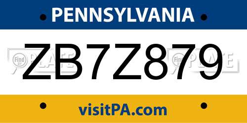 ZB7Z879 Pennsylvania License Plate