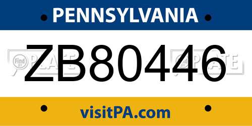 ZB80446 Pennsylvania License Plate