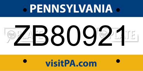 ZB80921 Pennsylvania License Plate