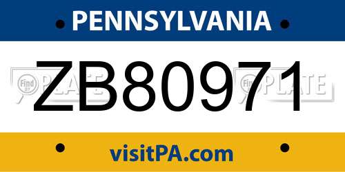 ZB80971 Pennsylvania License Plate