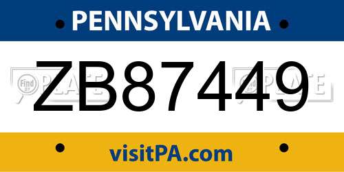 ZB87449 Pennsylvania License Plate