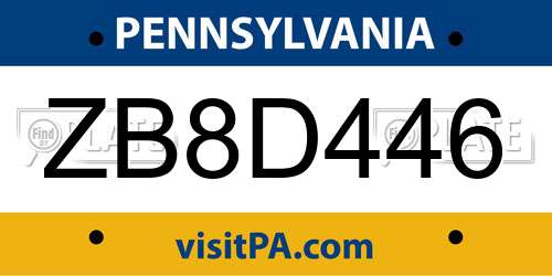 ZB8D446 Pennsylvania License Plate