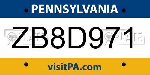 ZB8D971 Pennsylvania License Plate