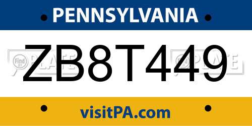 ZB8T449 Pennsylvania License Plate