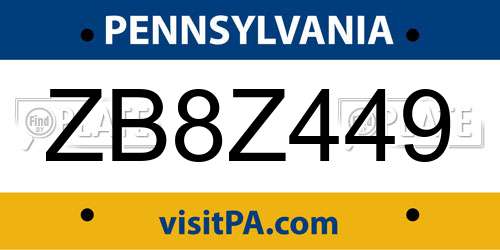 ZB8Z449 Pennsylvania License Plate