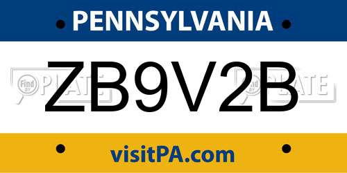 ZB9V2B Pennsylvania License Plate