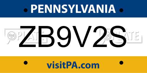 ZB9V2S Pennsylvania License Plate