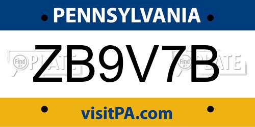 ZB9V7B Pennsylvania License Plate