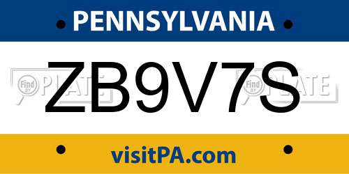 ZB9V7S Pennsylvania License Plate